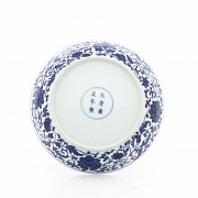 A Floral dish, blue and white, Yongzheng seal mark.