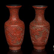 Pair of red lacquer vases, 20th century