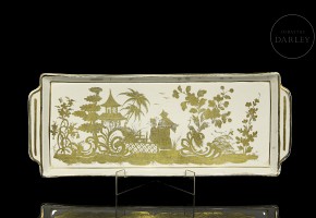 Porcelain tray with orientalist decoration, 20th century