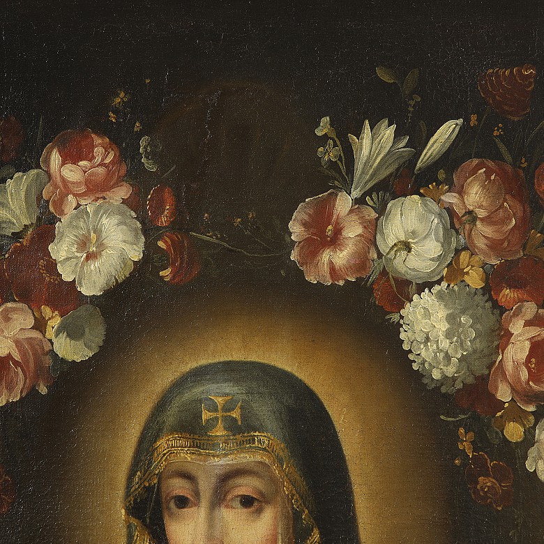 19th century Spanish School ‘Virgin Mary with flowers’