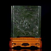 Spinach-green jade ‘Scene’ brush container, Qing dynasty