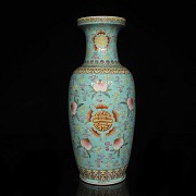 Large sky-blue vase with peaches, 20th century