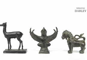 Three small bronze figures, Asia