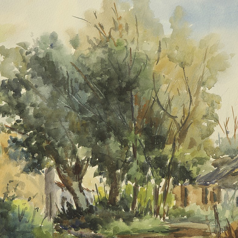 Watercolor (20th century) “Road with houses” - 1