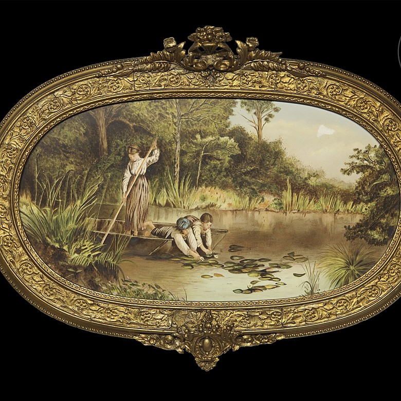 Ceramic plaque ‘Scene at the lake’, 19th-20th century