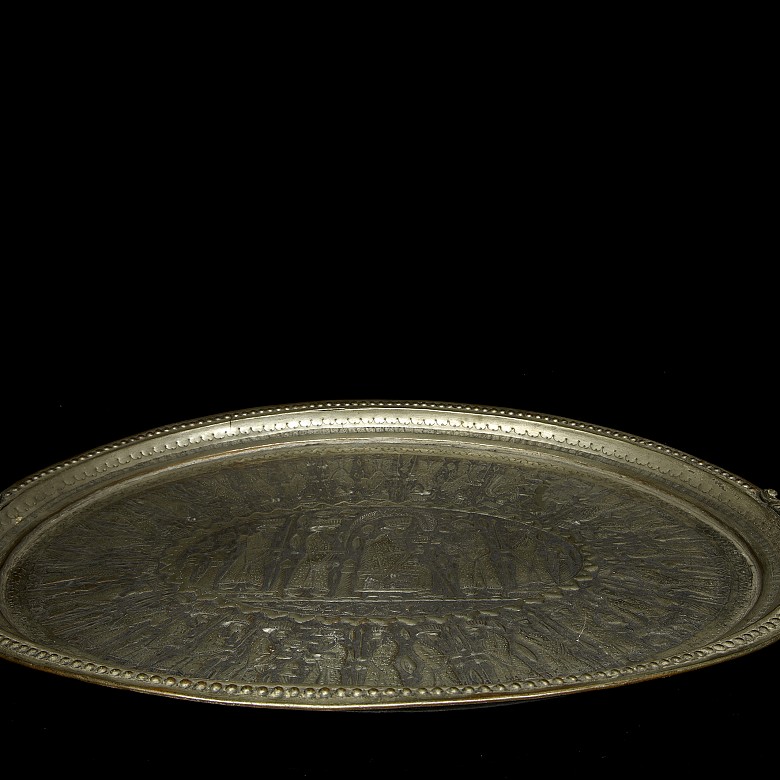 Large silver-plated metal tray, 20th century