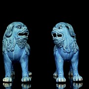 Pair of glazed porcelain foo lions, Qing dynasty