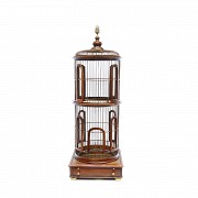 Wood and brass bird cage.