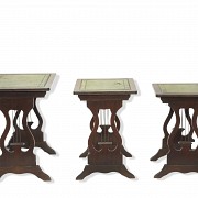 Nesting tables with leather top, Regency style, 20th century