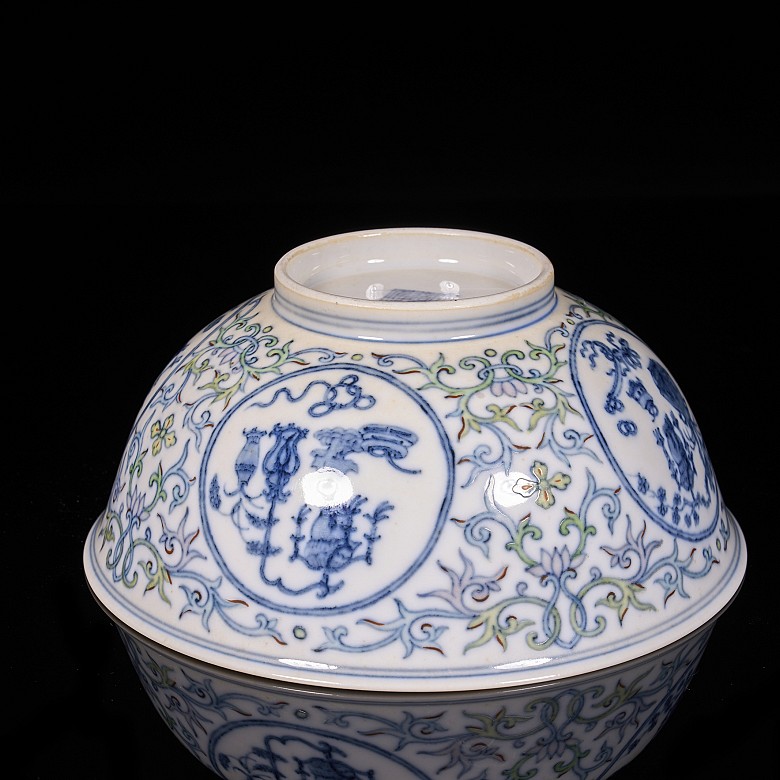 Porcelain doucai bowl with “Bogu Hua” scene, Qing dynasty