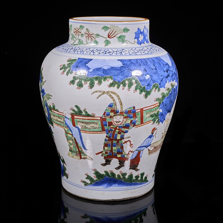 Wucai ware ‘Scene’ vase, Qing dynasty