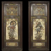 Pair of wooden panels ‘Oriental Women’, early 20th century