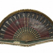 Wooden fan with wooden rods ‘Scene’, 20th century