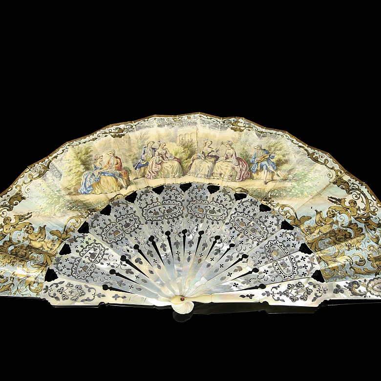 Mother-of-pearl fan ‘Romantic Scene’, 20th century