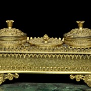 Louis XIV style scribe's desk on malachite, 19th century