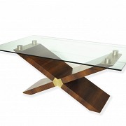 Mesa de madera de Palo Santo y sobre de cristal