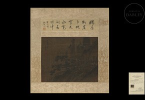 Chinese silk painting ‘Ancient Landscape’, Yuan dynasty