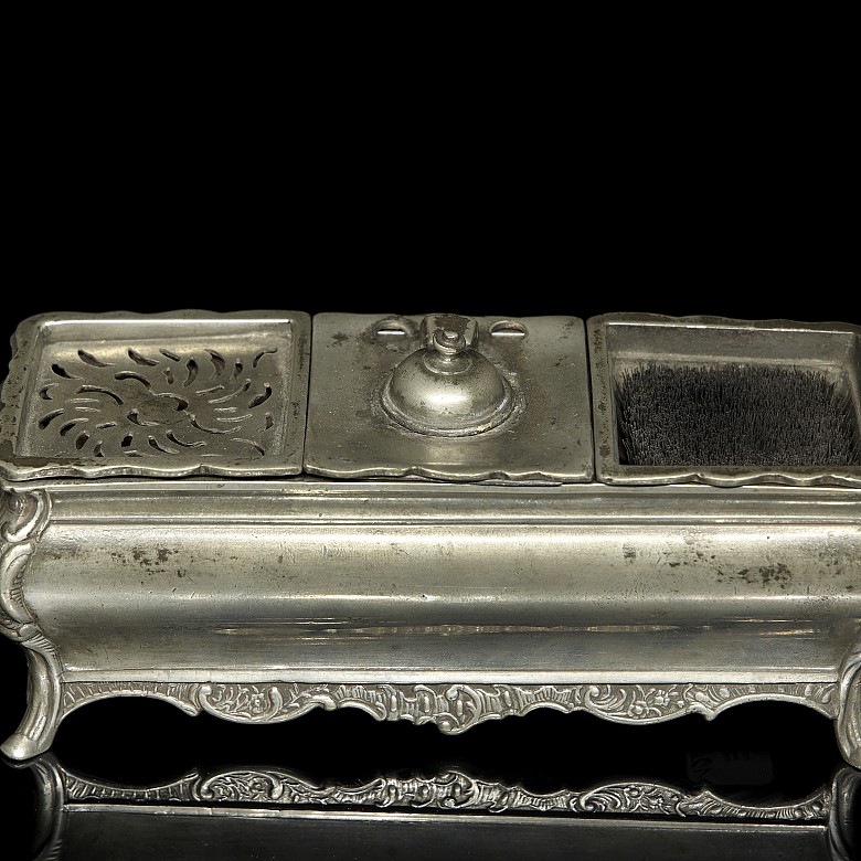 J. Hoofmans, Louis XIV style pewter writing desk, 19th century