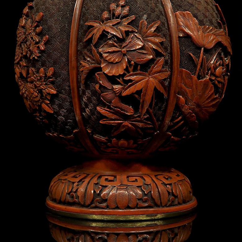 Carved red lacquer vase, China, 20th century