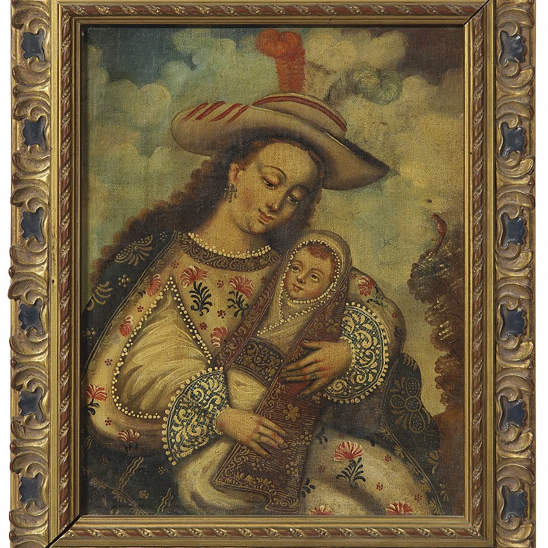 Colonial school 19th-20th century “Virgin with child” - 1