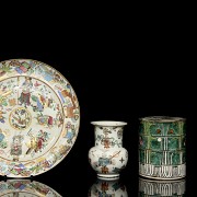 Three pieces of enamelled porcelain, 19th-20th century