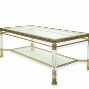 Coffee table in brass and glass