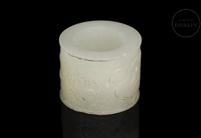 White jade “Phoenix and flaming pearl” archer ring, Qing dynasty