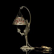 Metal table lamp with reliefs, 20th century