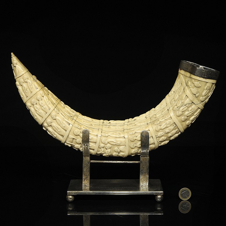 Carved tusk with pedestal, 19th century