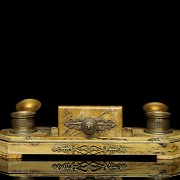 Double writing desk in yellow marble, Empire style, 19th century