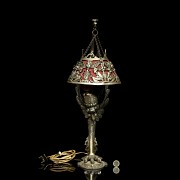 Metal table lamp with reliefs, 20th century