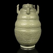 Vase with reliefs glazed in olive green, 20th century