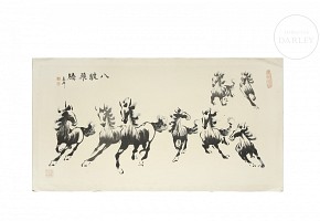 Chinese painting ‘Wild Horses’, 20th century