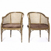 Pair of chairs with lattice seat, 20th century