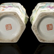 Pair of ‘Scene’ pink family vases, Qing dynasty