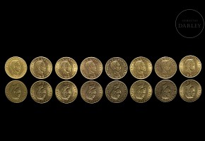 Eight ‘Republic of Cuba’ two-peso gold coins, 1916