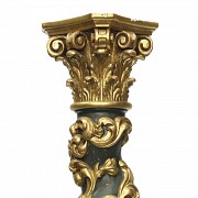 Solomonic carved and polychromed wooden column, 20th century