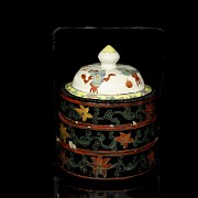 Wooden and porcelain box, Qing dynasty