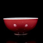 Large red glazed porcelain bowl, Qing dynasty