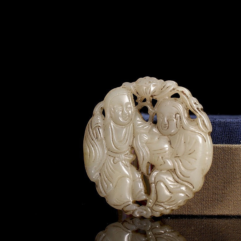 Pair of jade plaques ‘Figures’, Qing dynasty