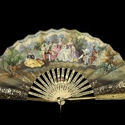 Fan with metal and bone band and paper country, 19th century