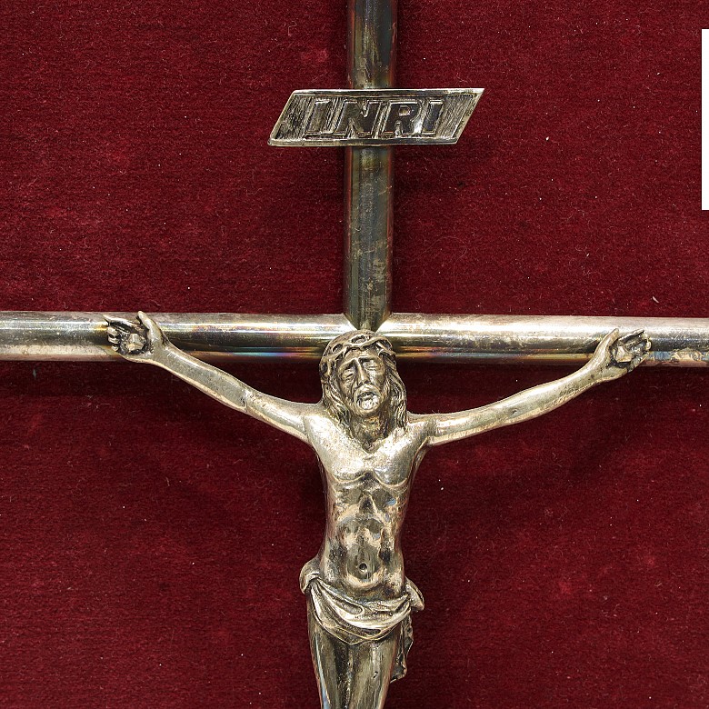 Punched Spanish silver crucified Christ, mid-20th century