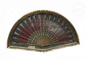 Wooden fan with wooden rods ‘Scene’, 20th century