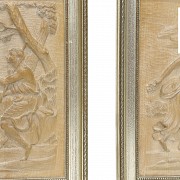 Vicente Andreu. Four wood carvings with frame, 20th century