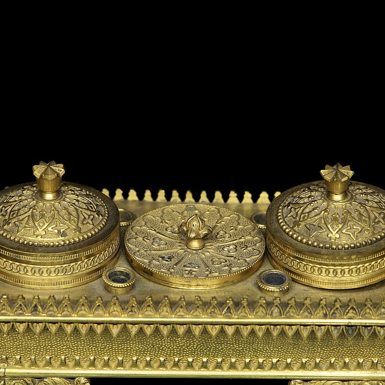 Louis XIV style scribe's desk on malachite, 19th century