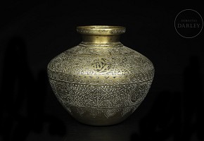 Gilt-embossed metal vase, 20th century