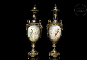 Sèvres porcelain ‘Pair of vases with scenes from romances’, 18th-19th century