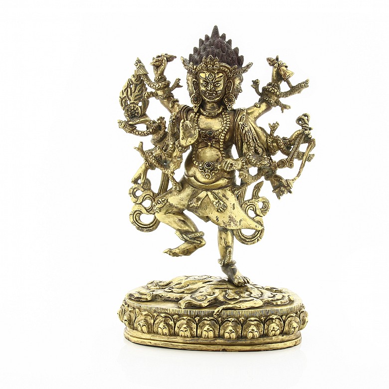 A gilt-bronze figure of Mahakala Sadbhuja, 18th century.