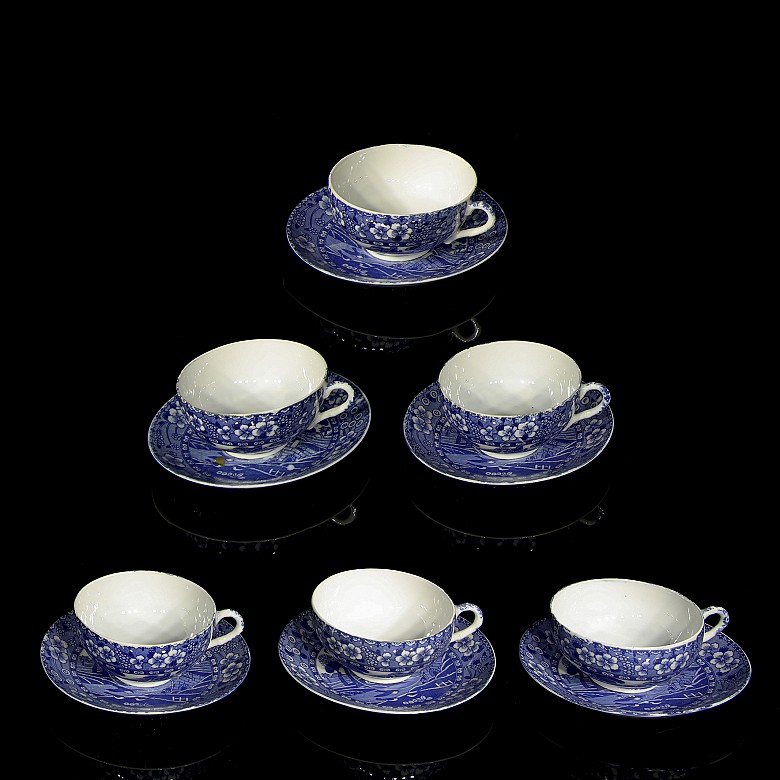 Blue and white porcelain coffee set, 20th century