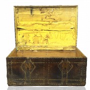 A wood and leather trunk, 18th century